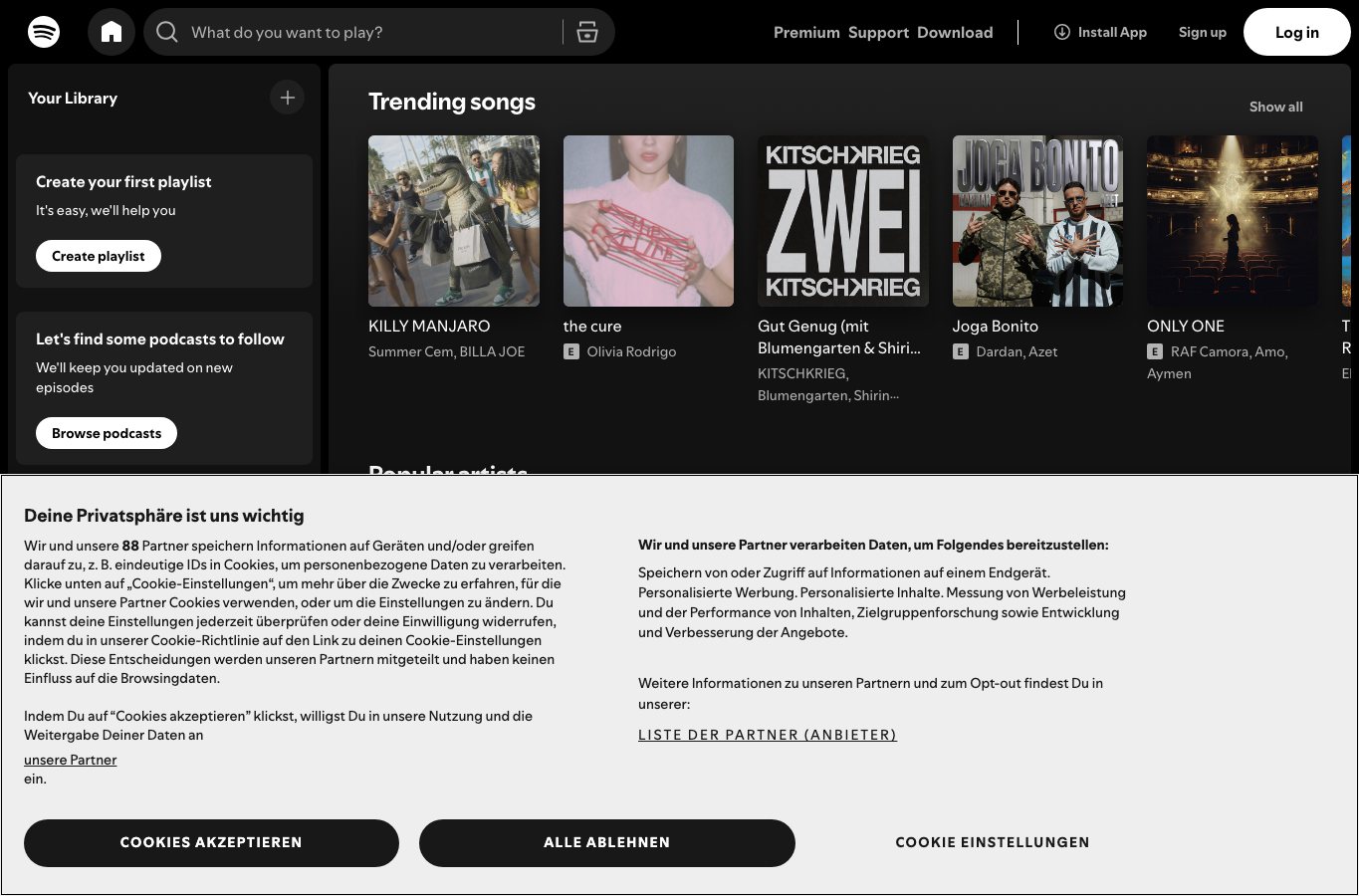 Spotify: Initial consent prompt